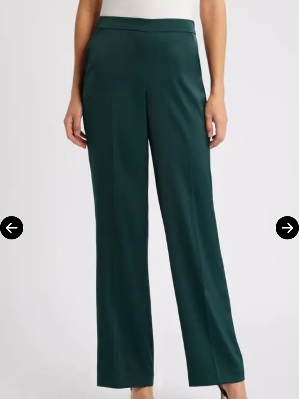 Anne Klein Wide-Leg Satin Pants in Deep Green